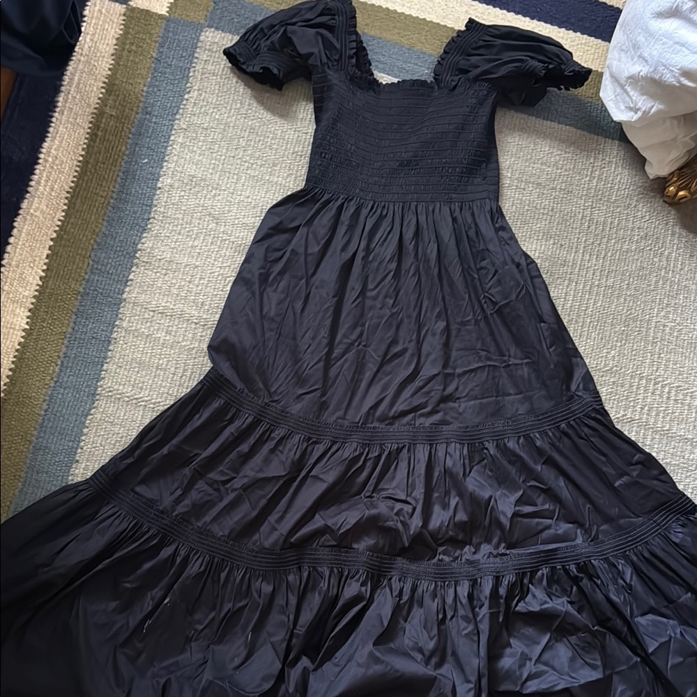 Tory Burch Navy Smocked Midi Dress